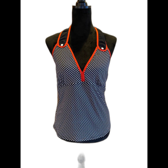 Cole of California Halter Top Swimsuit Size 1X 16 or 18  B&W Polka dot Deep V - Picture 1 of 6